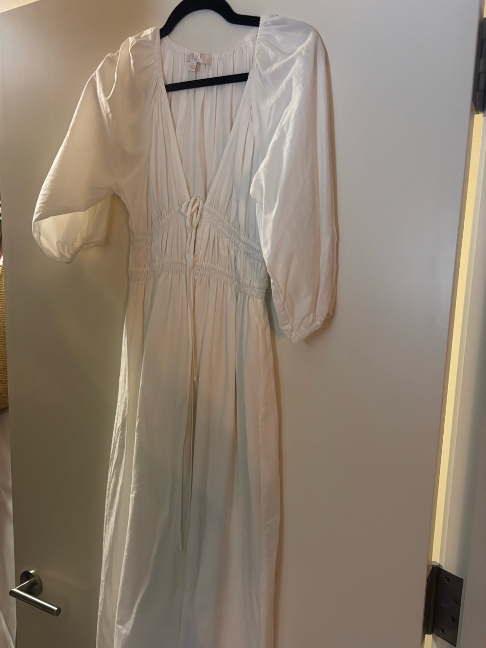 Wayf White Midi Dress with Puff Sleeves